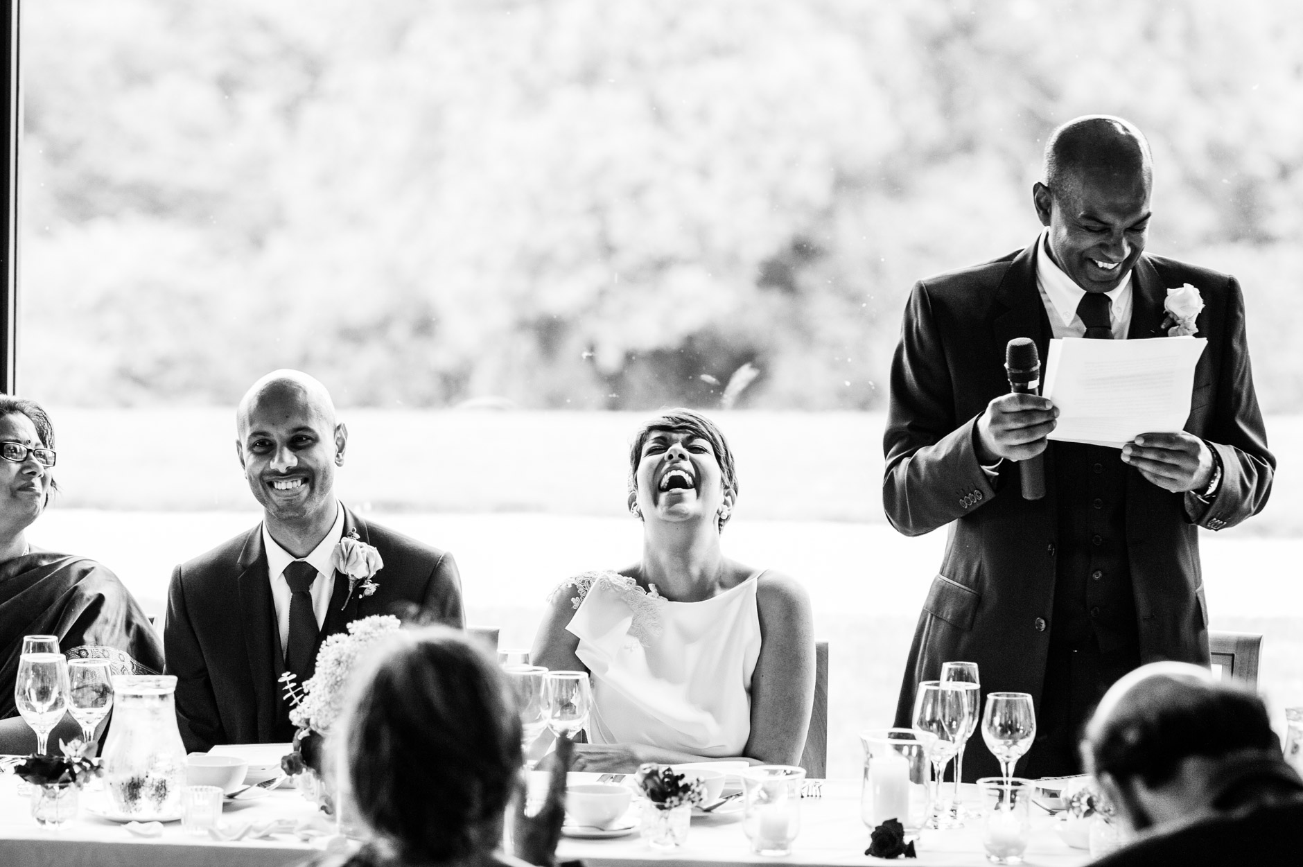 bride laughing father's speech