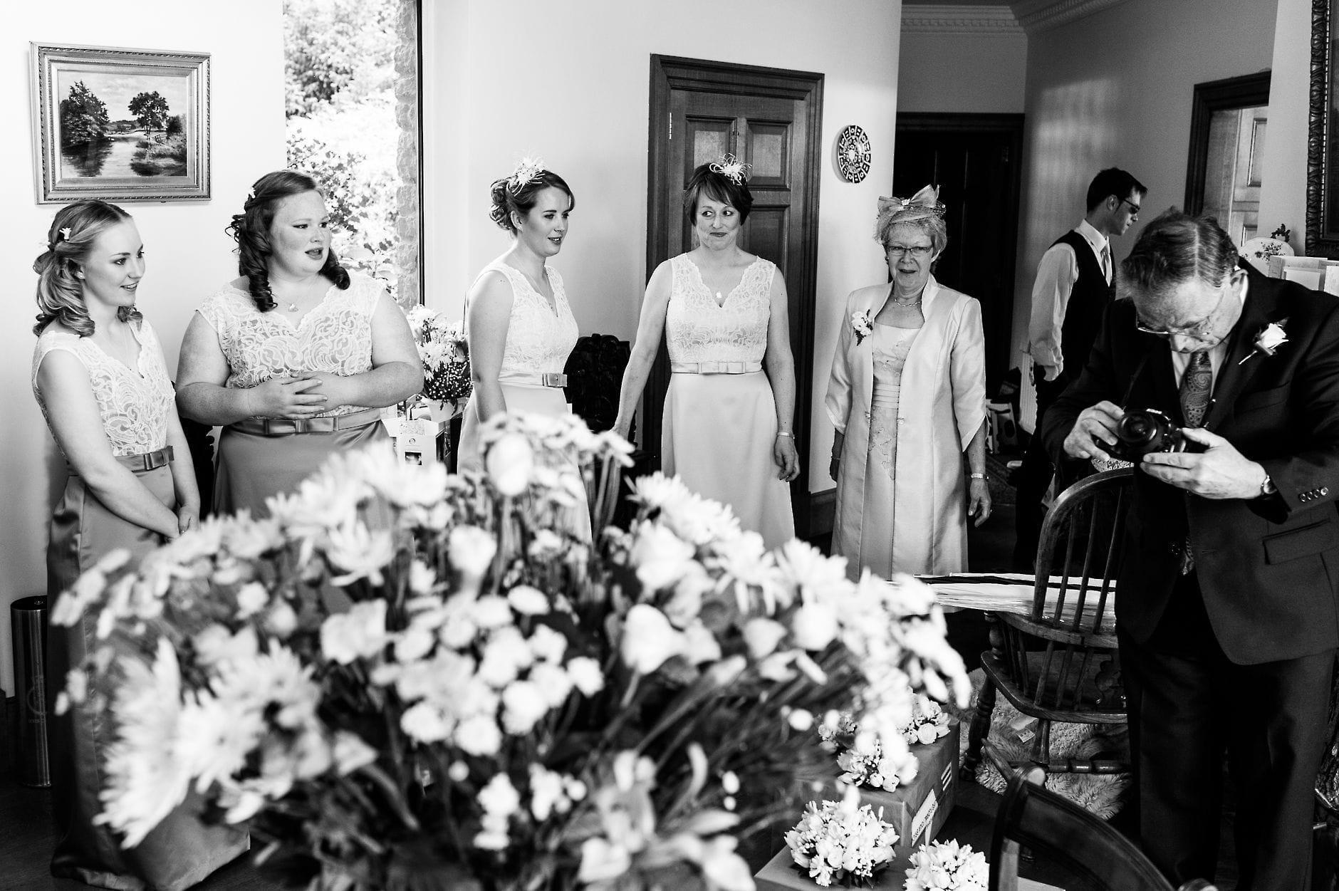 An English Village Wedding in Melbourne Derbyshire bride with her bridesmaids