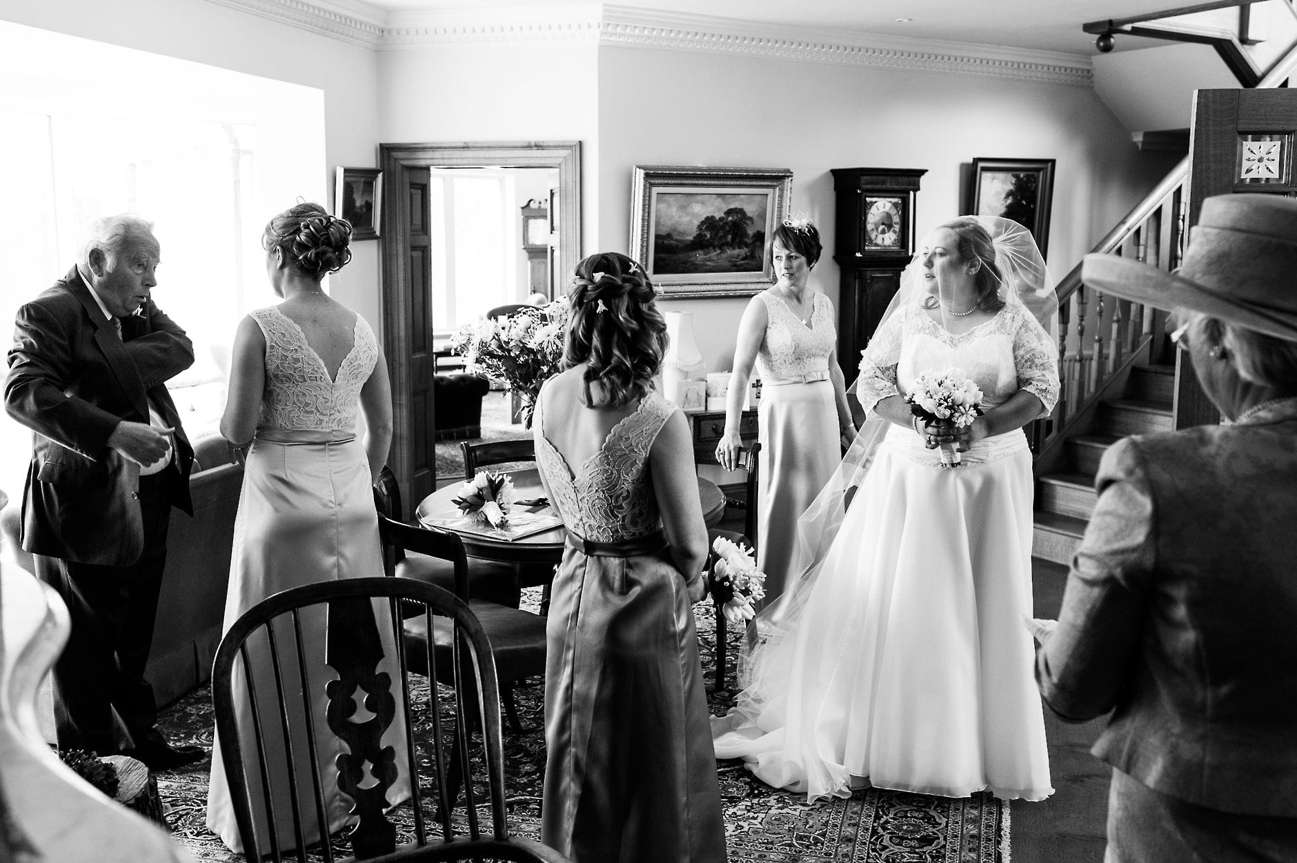 An English Village Wedding in Melbourne Derbyshire bride and bridesmaids at her parents house