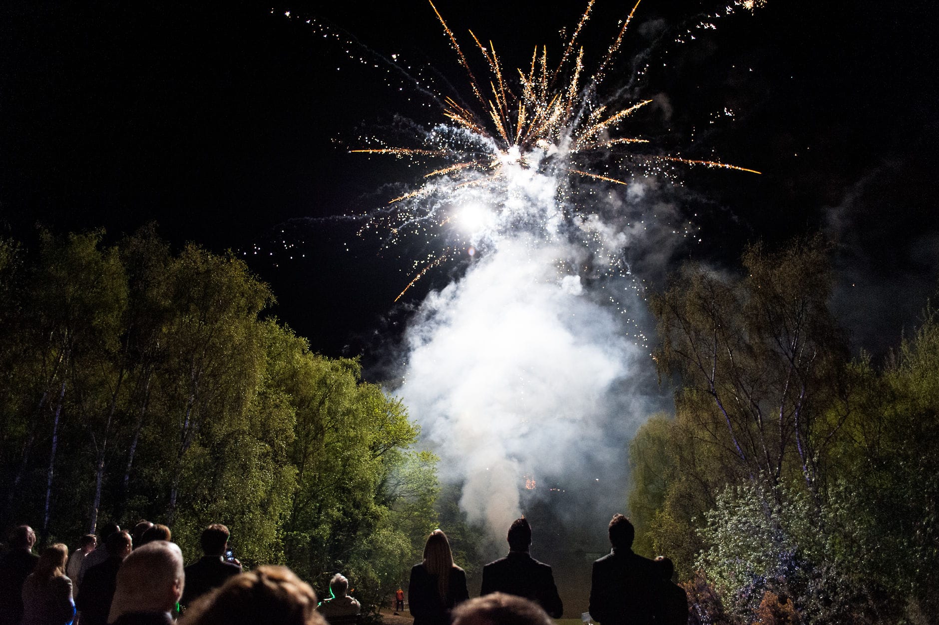 An English Village Wedding in Melbourne Derbyshire fireworks at night wedding reception