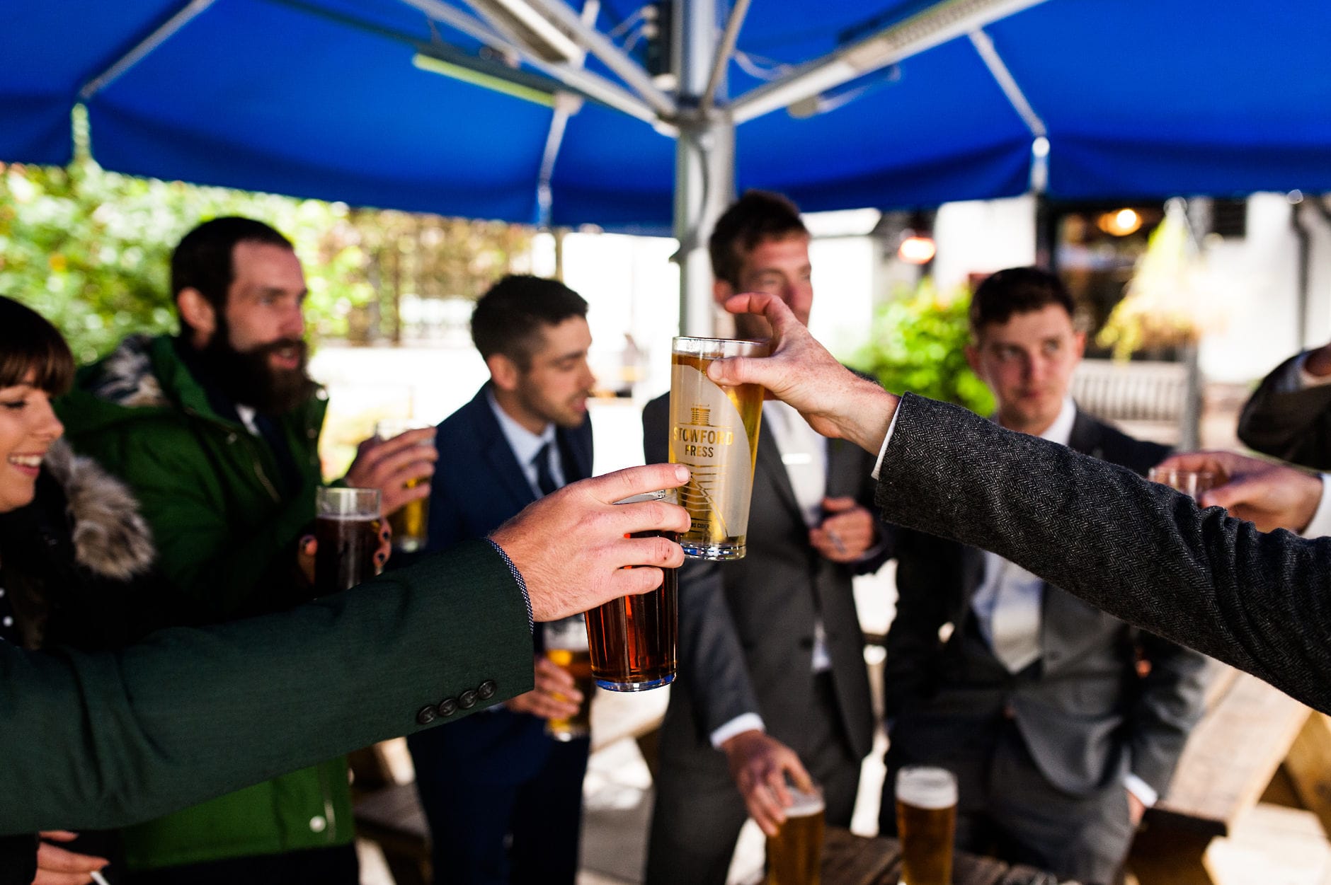 wedding morning cheers at the pub