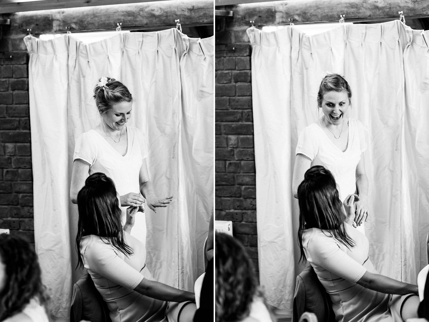 bride joking with friends