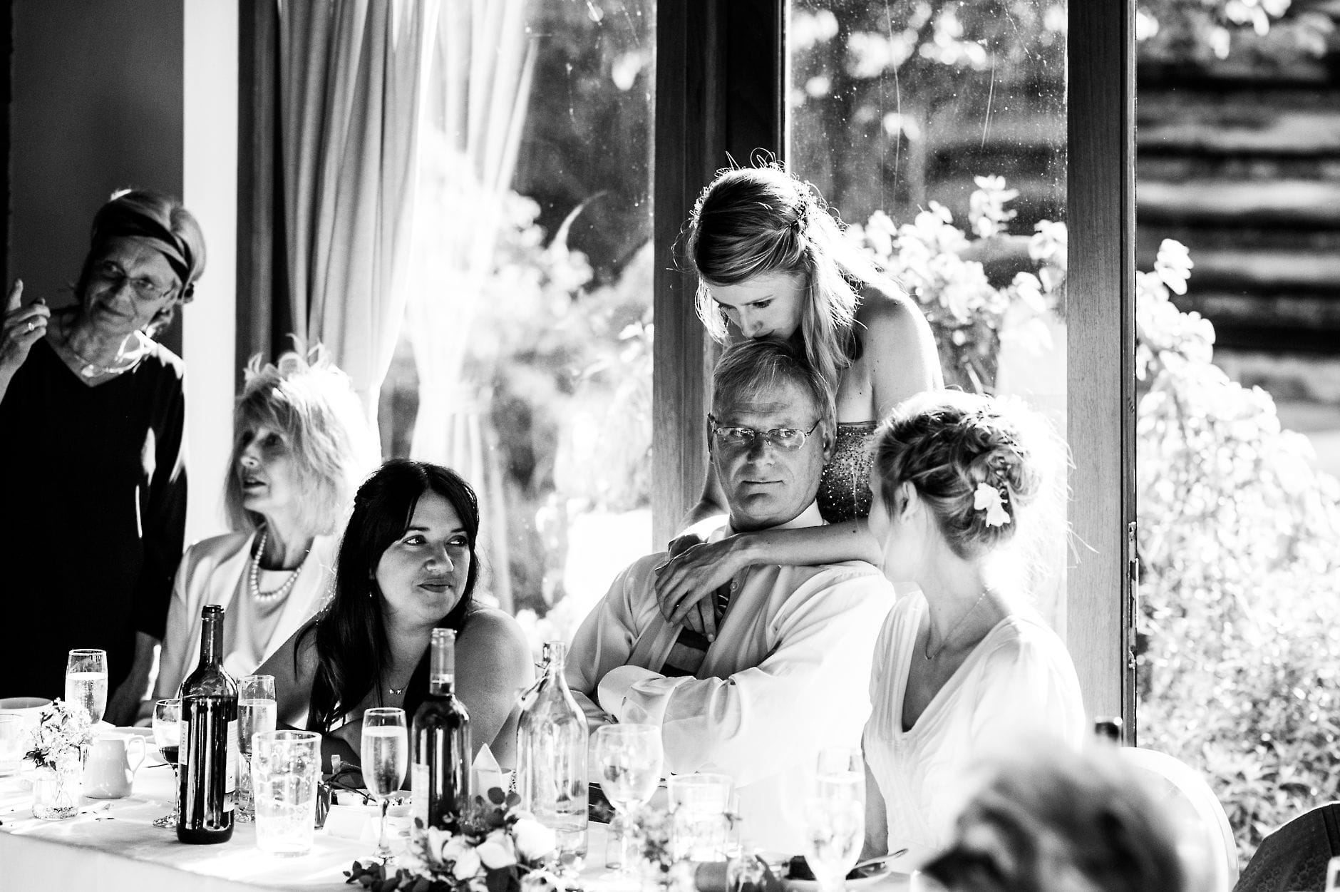 bride with sister and father