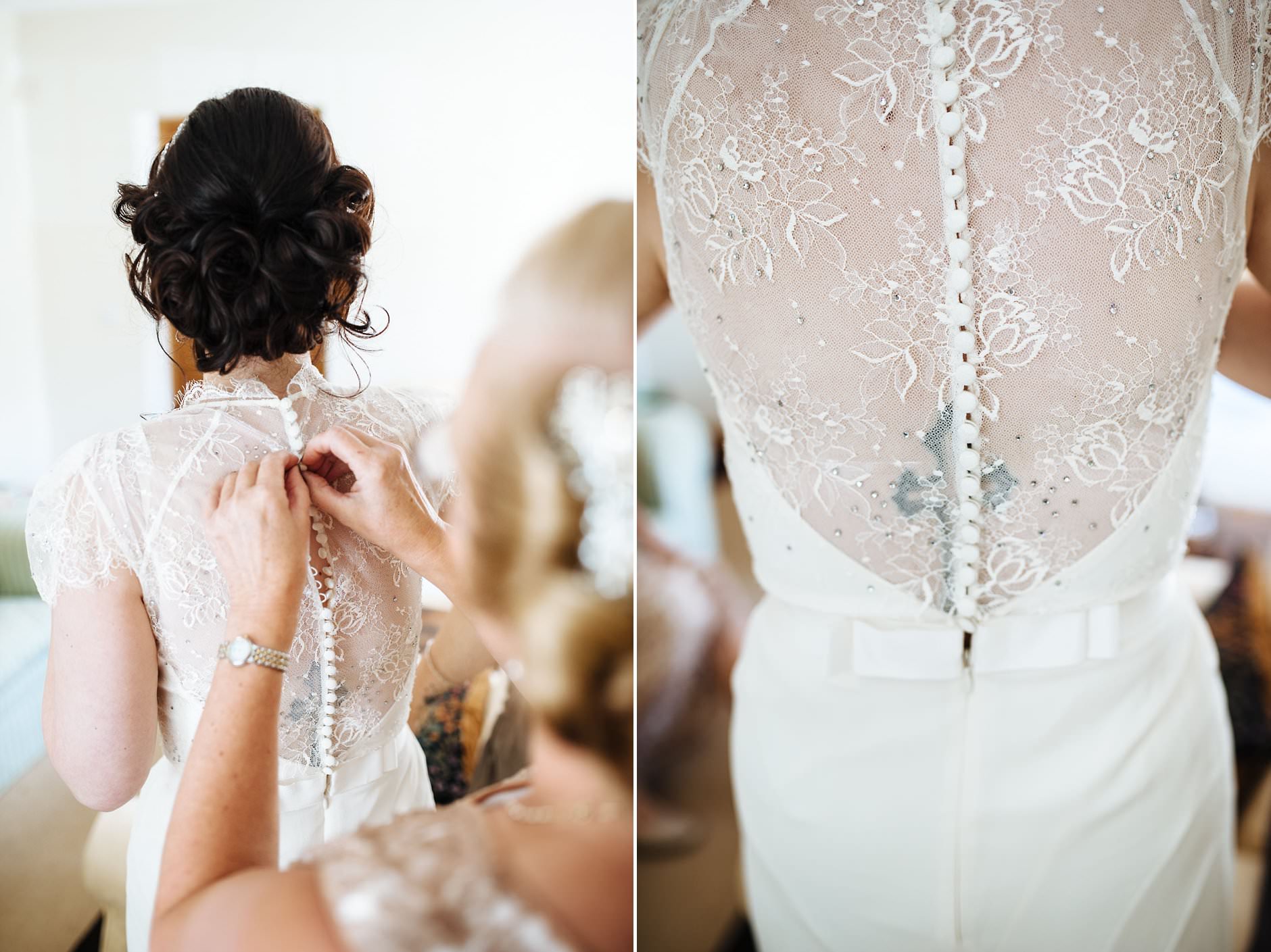 close-up of the bride's wedding dress