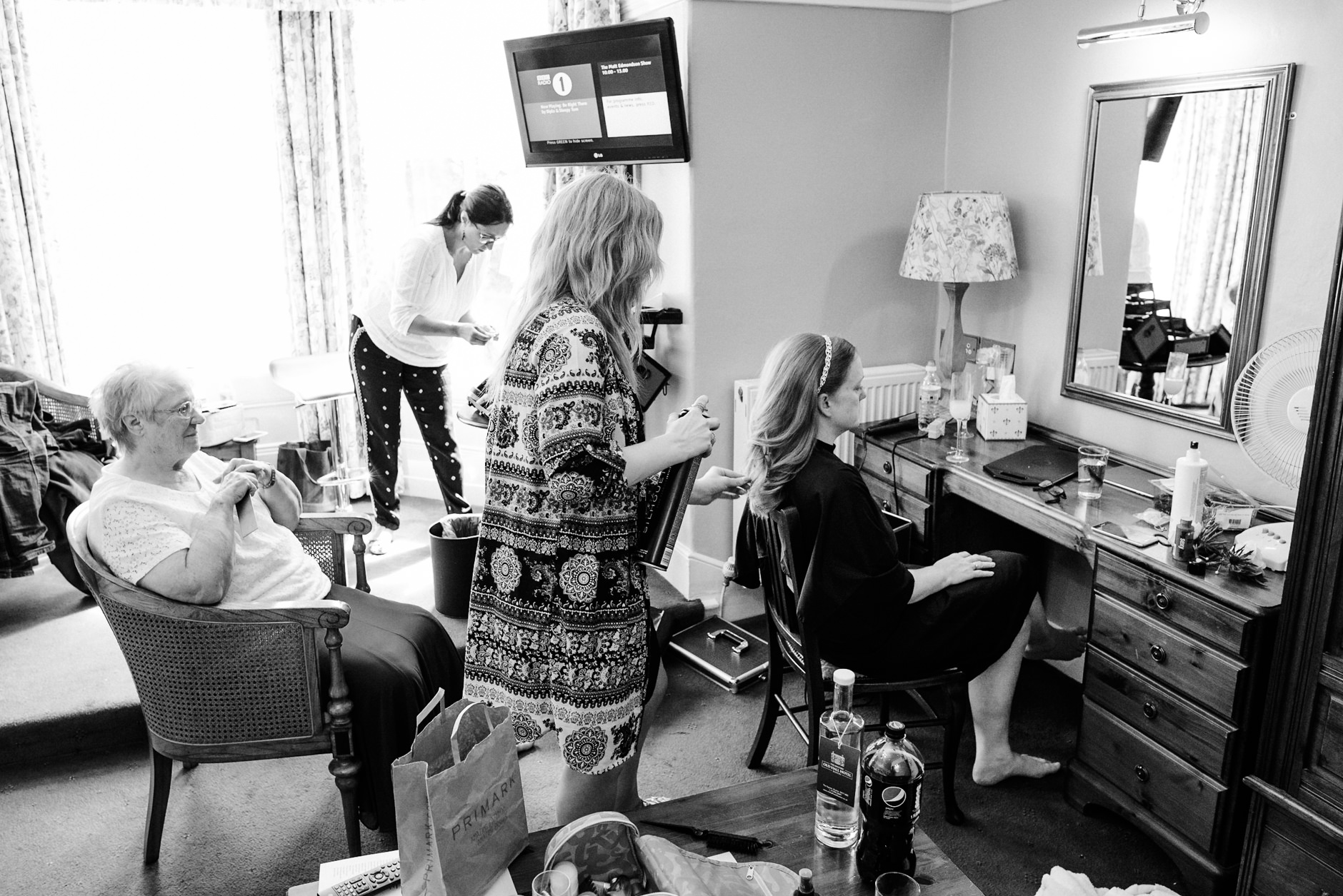 bridal prep in the hotel room