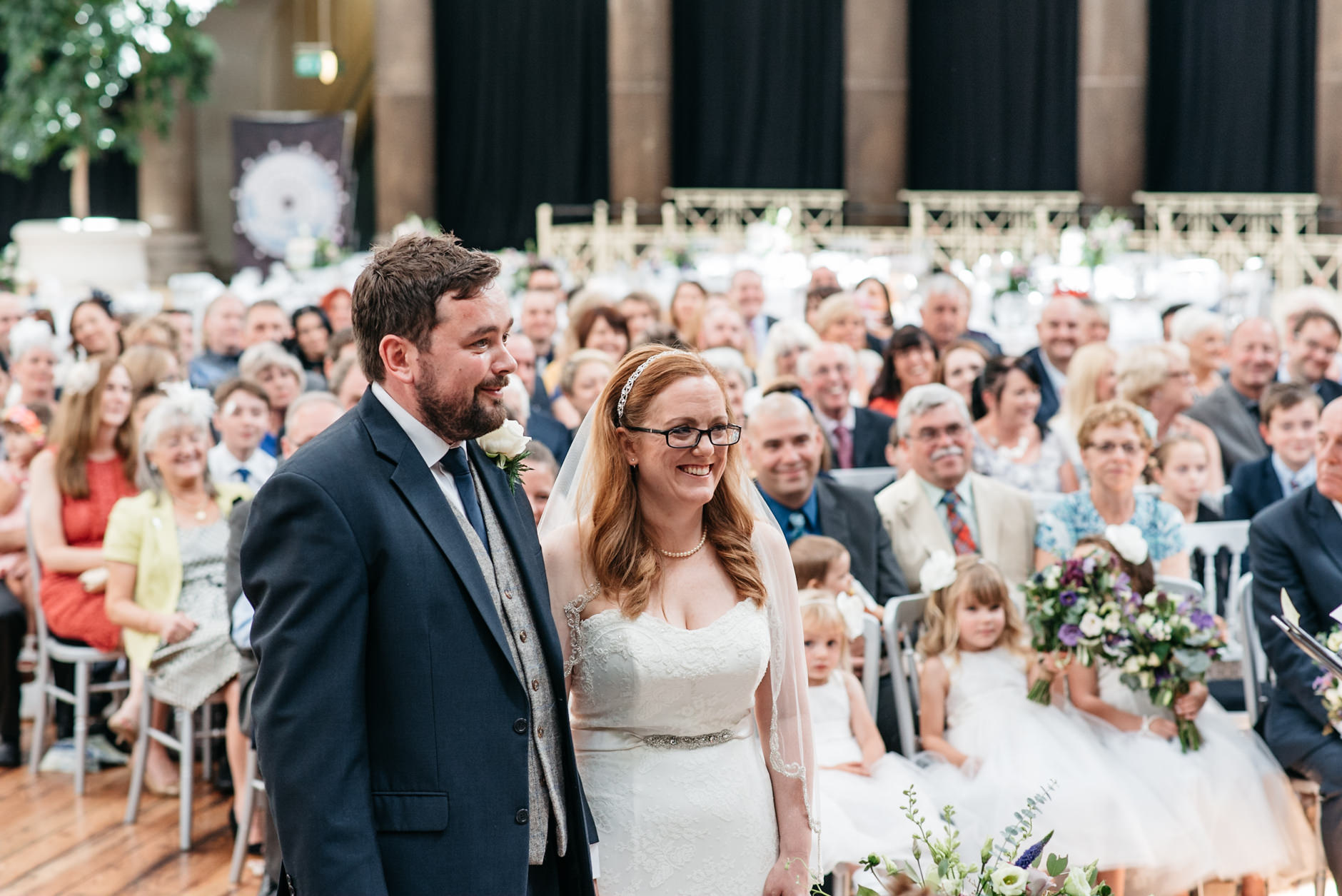 happy bride and groom getting married