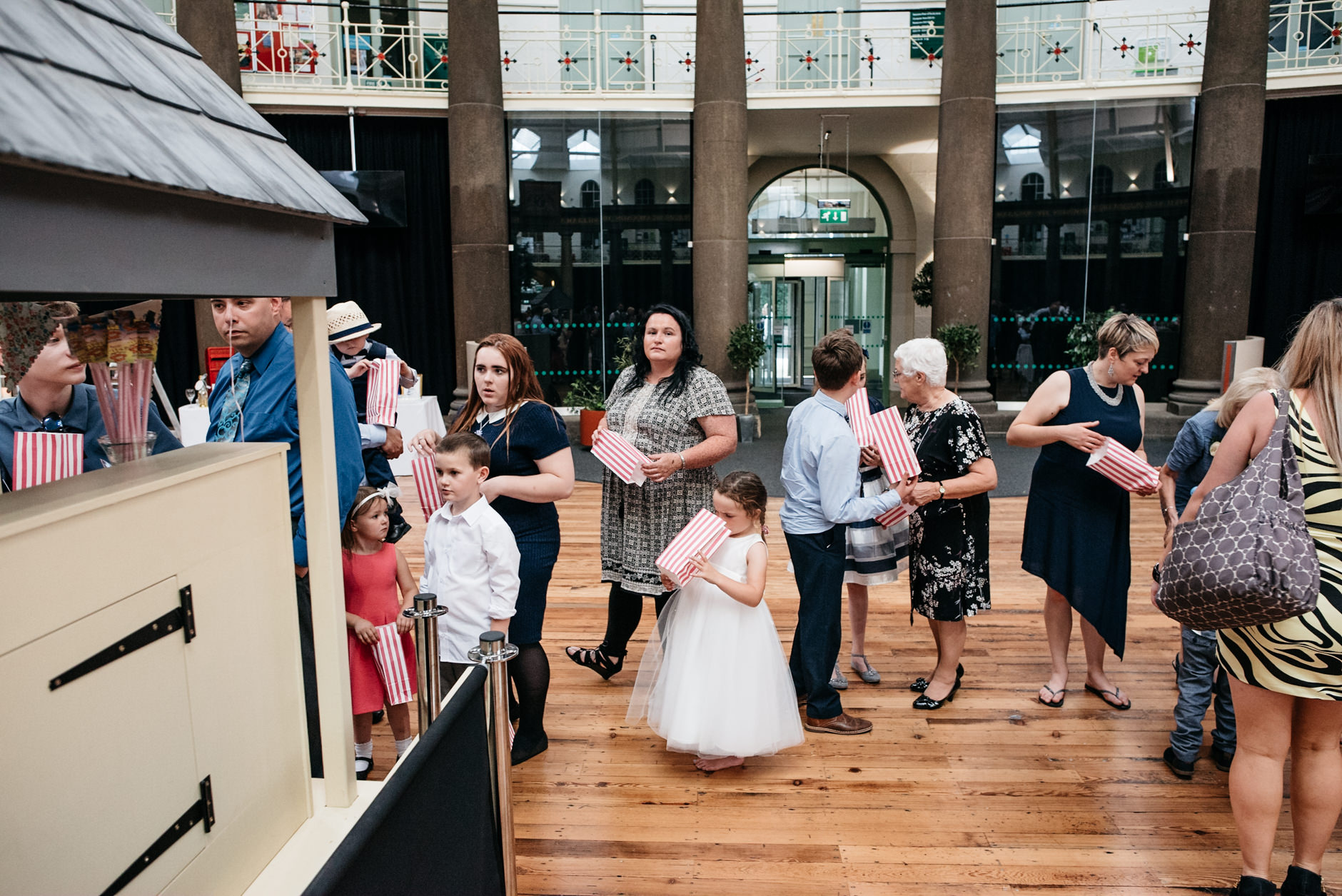 people queuing up for the sweet cart