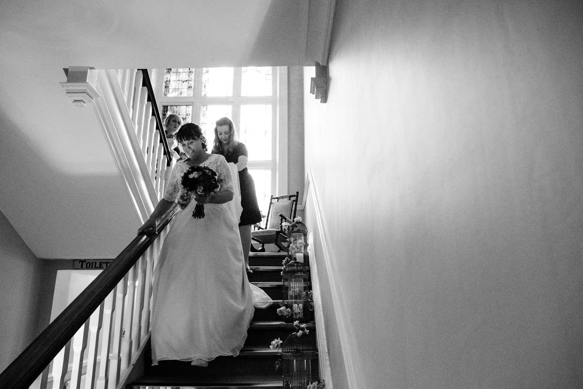 bride walking down the staircase