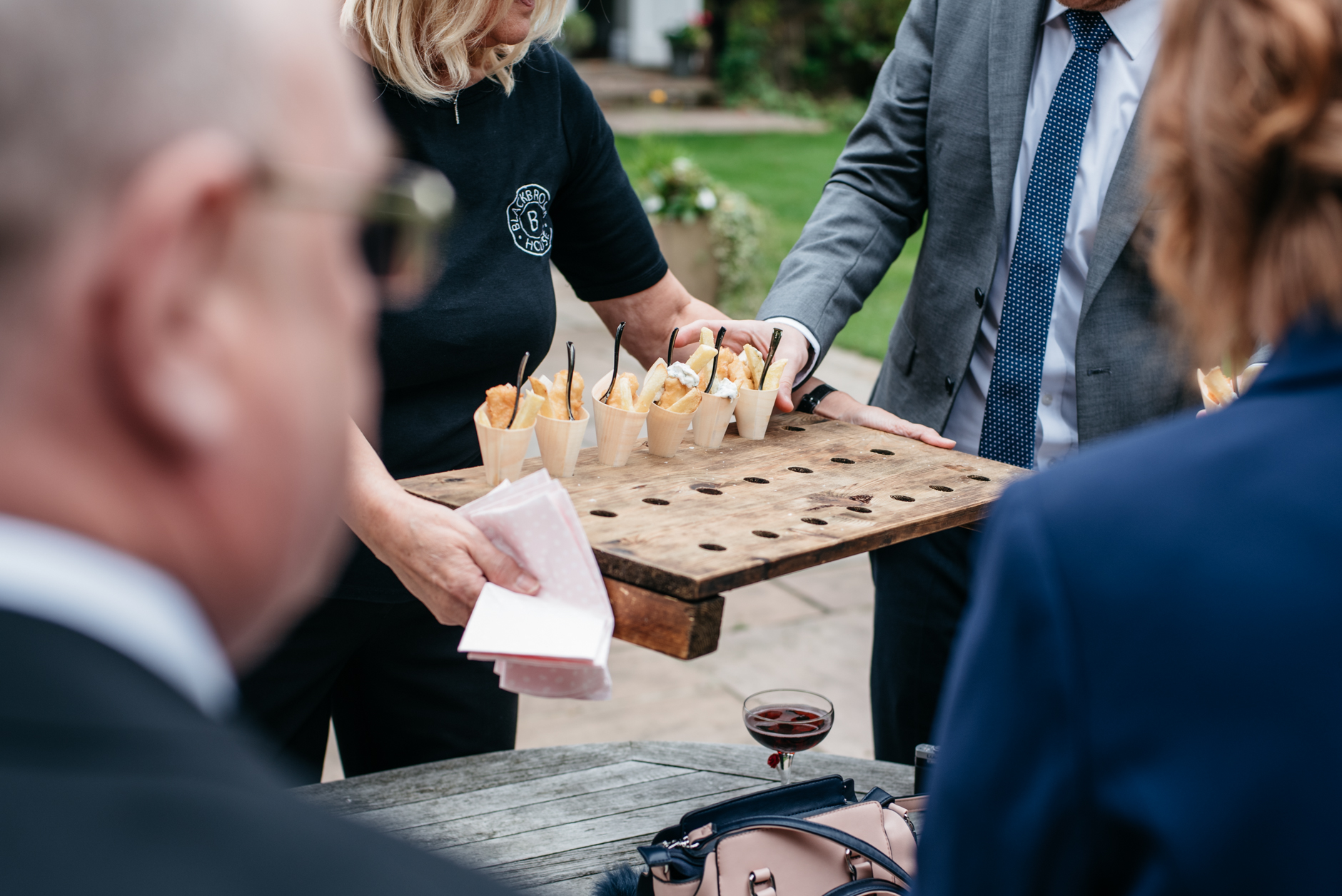 mini fish and chips served after the wedding