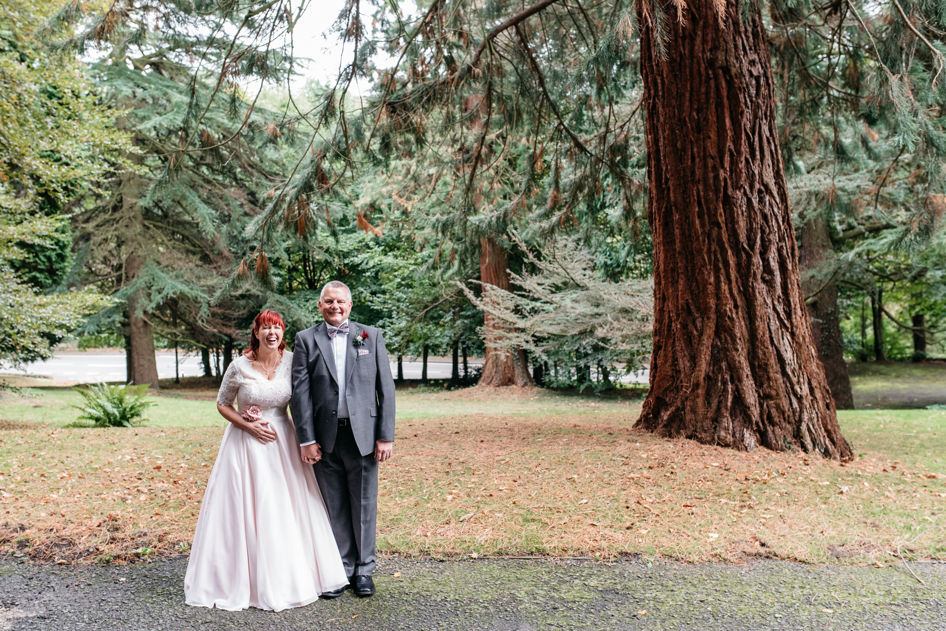 relaxed outdoors wedding portrait in autumn