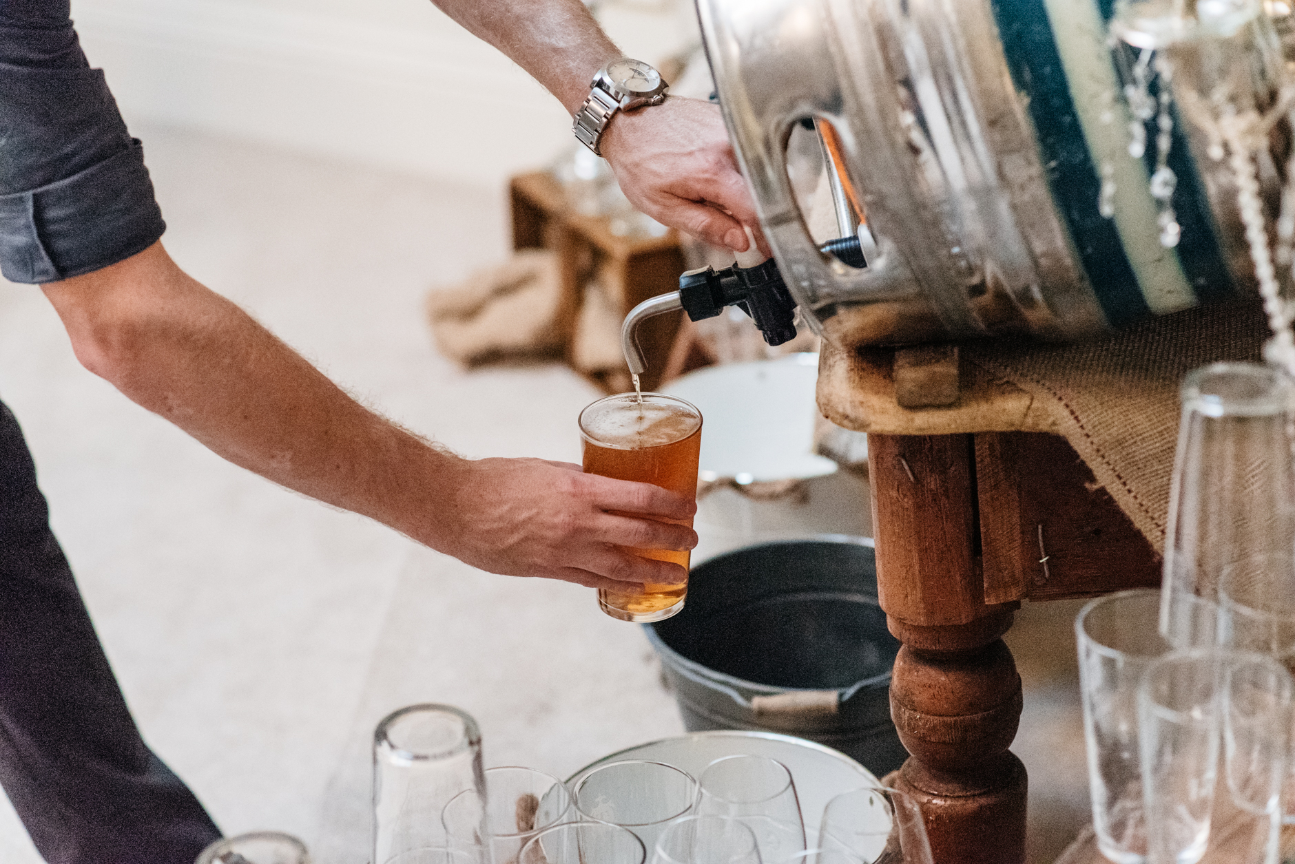 first pint of ale being poured