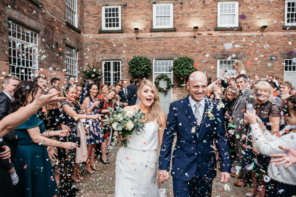 West Mill winter wedding confetti tunnel