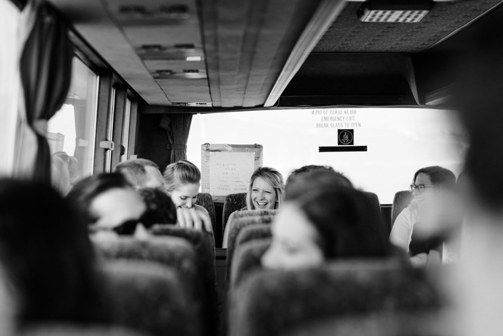 laughing at the back of the coach