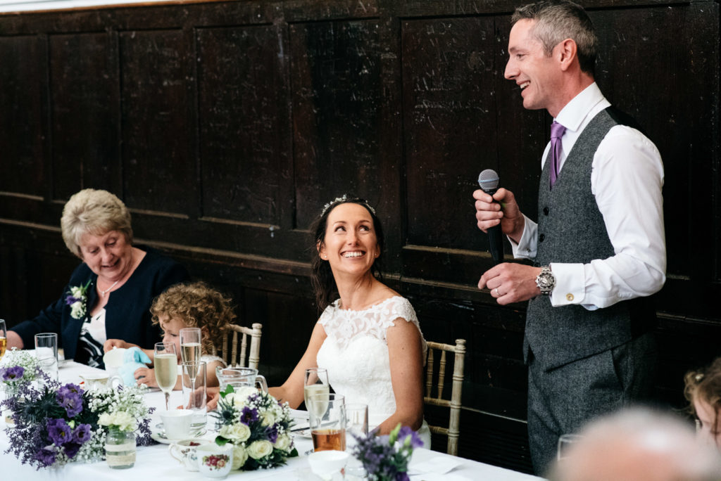 wife looking up at her new husband