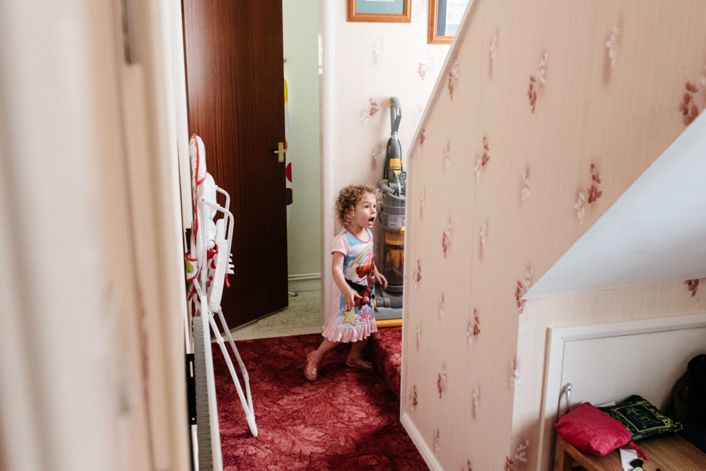 little girl shouting for her mum