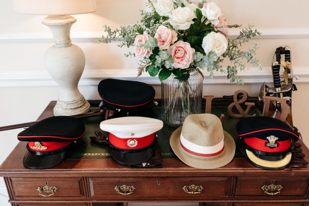 a row of military hats