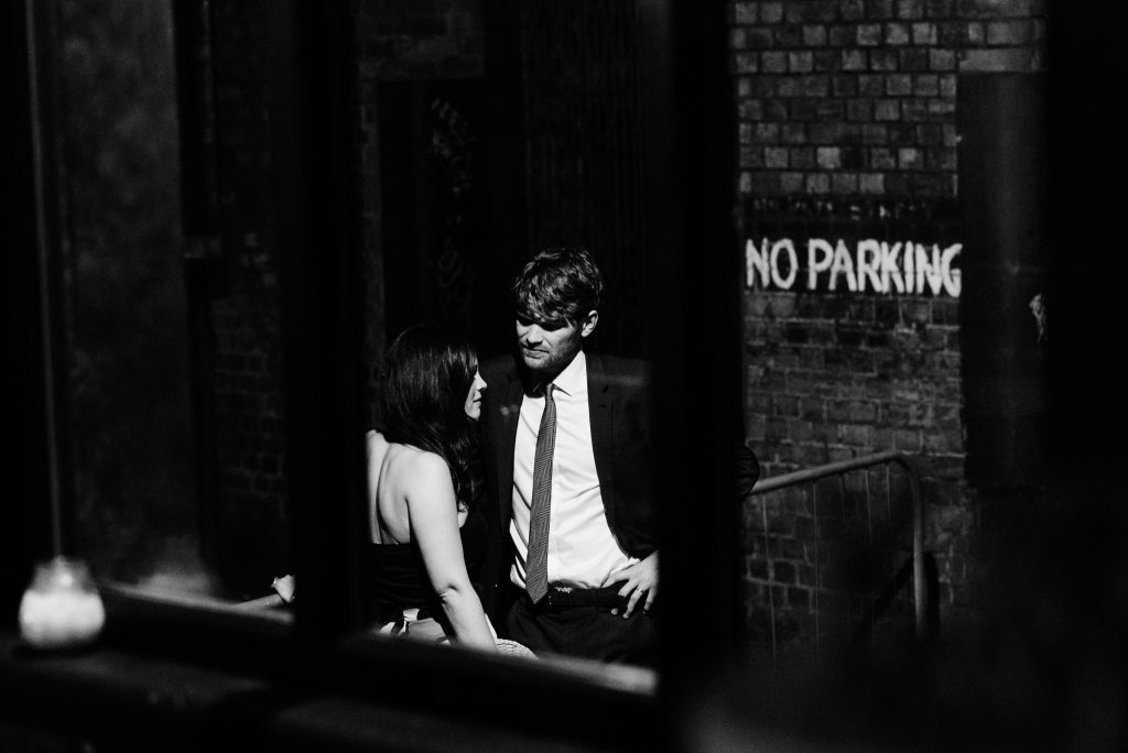 moody black and white wedding photo