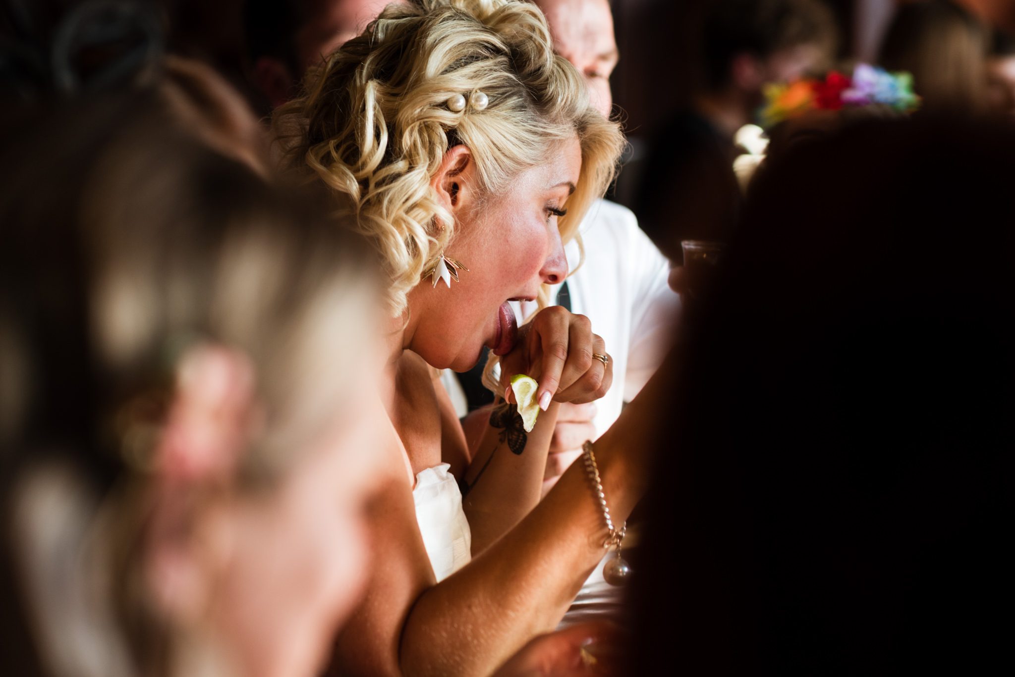 bride doing tequila shots