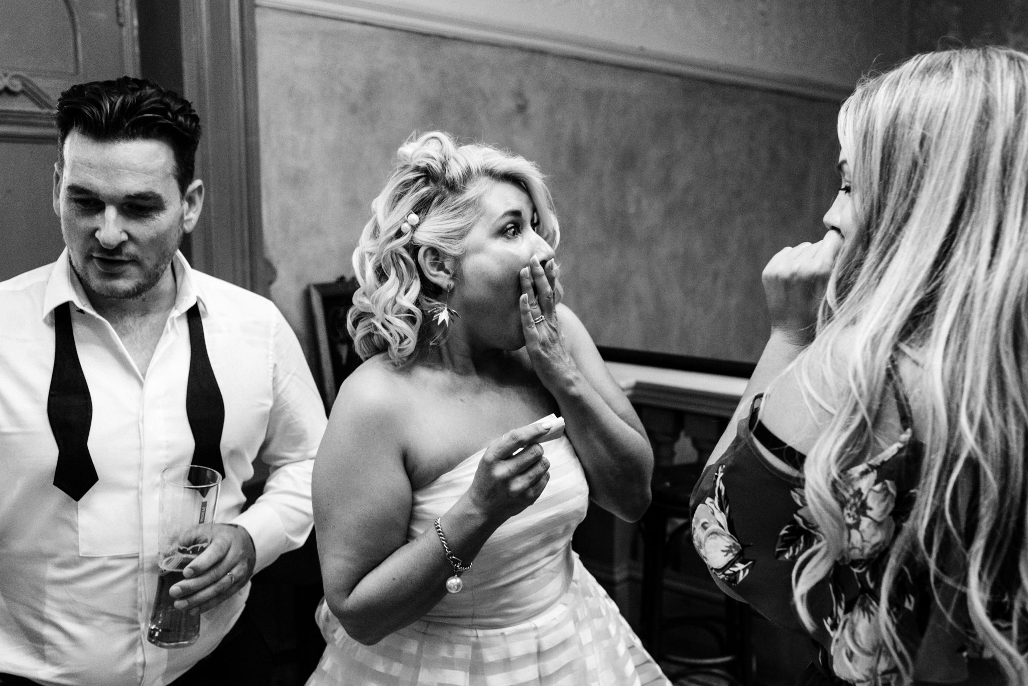 bride hearing some shocking news