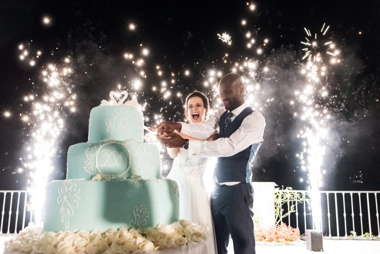epic cake cutting with fireworks