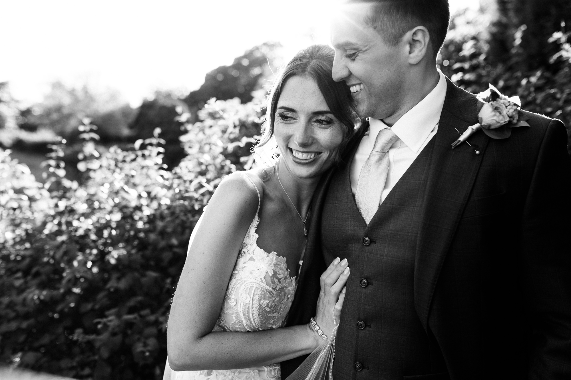 relaxed and happy wedding portrait at foxtail barns