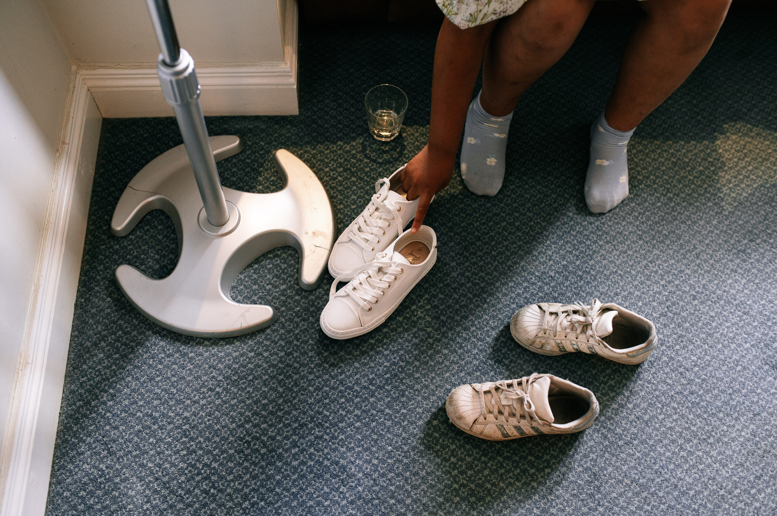 trying on wedding shoes