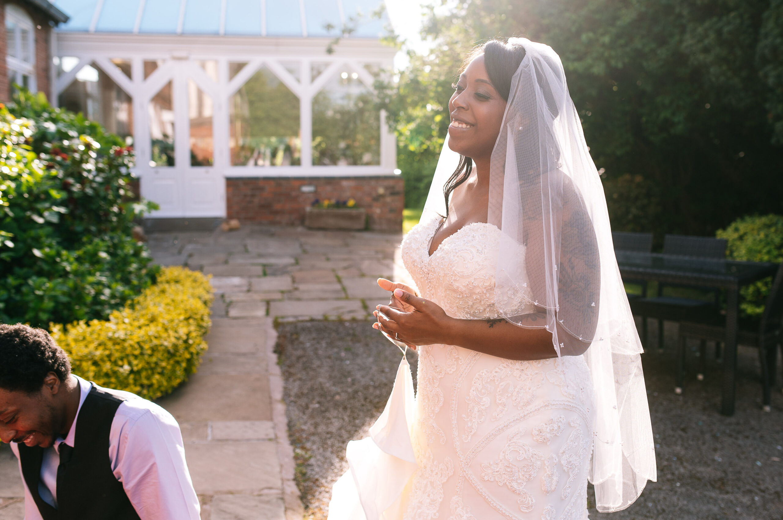 bride enjoying the evening sun