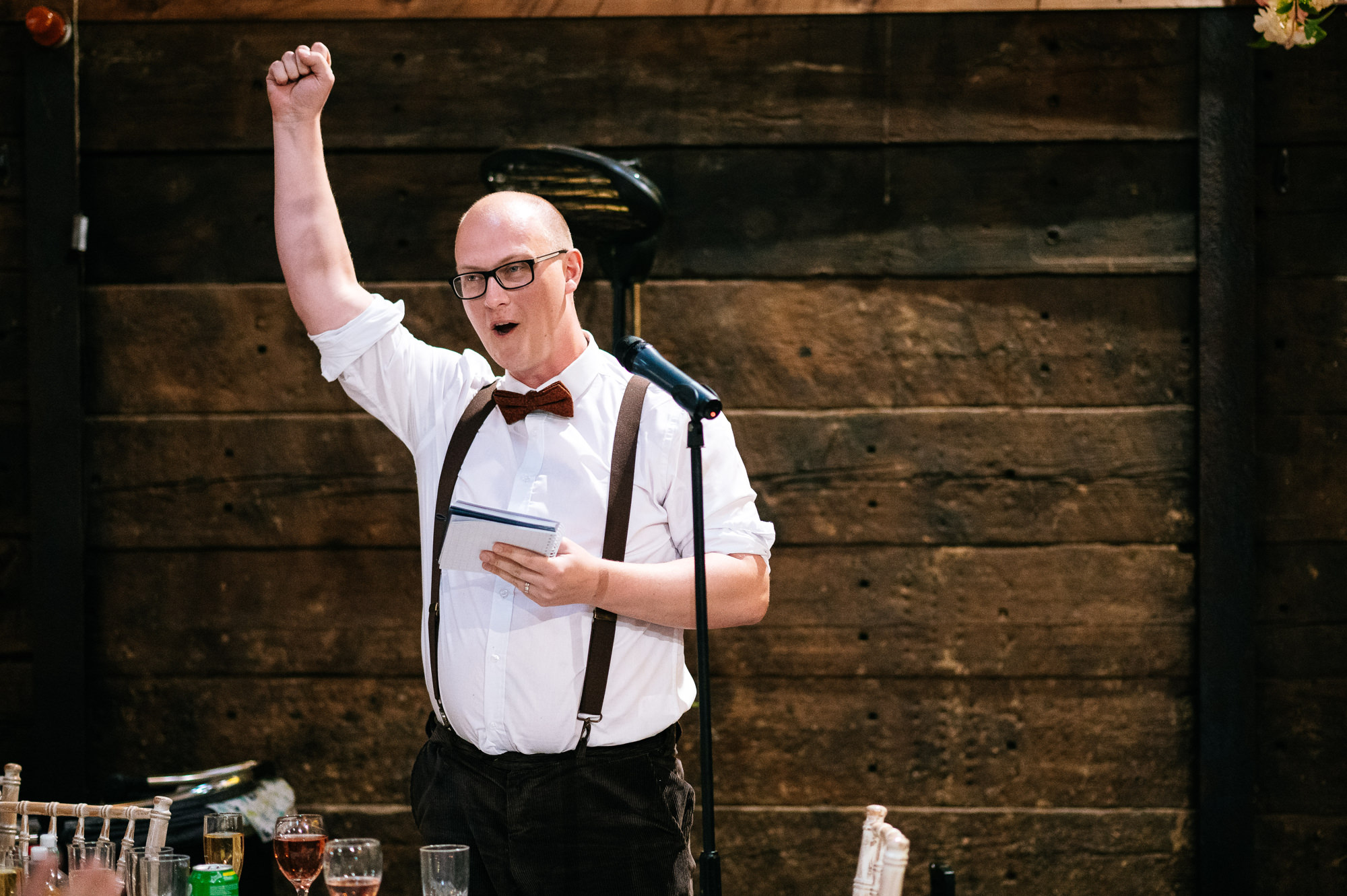 best man cheering during his speech
