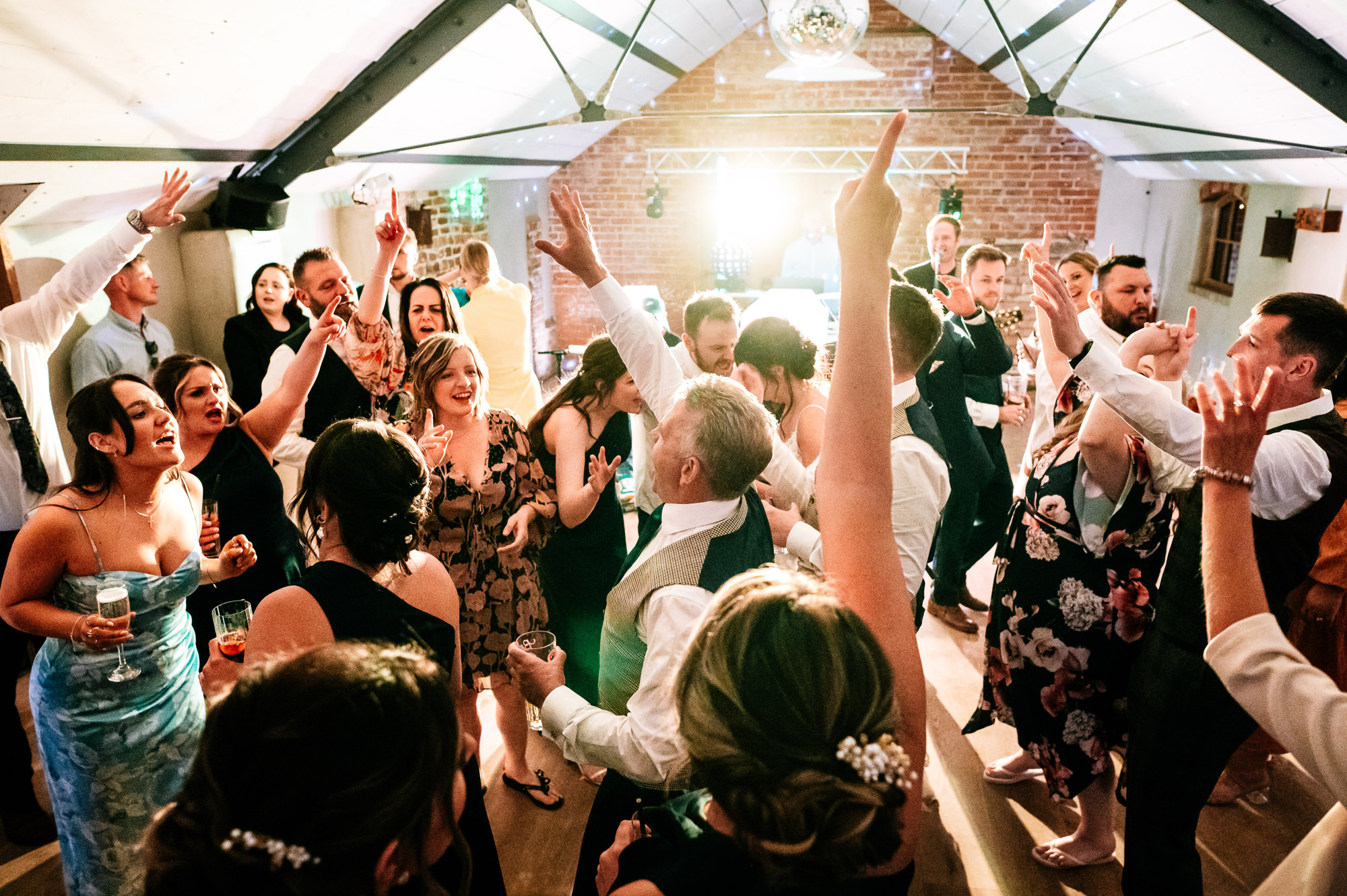 dance floor in full swing at grangefields wedding venue