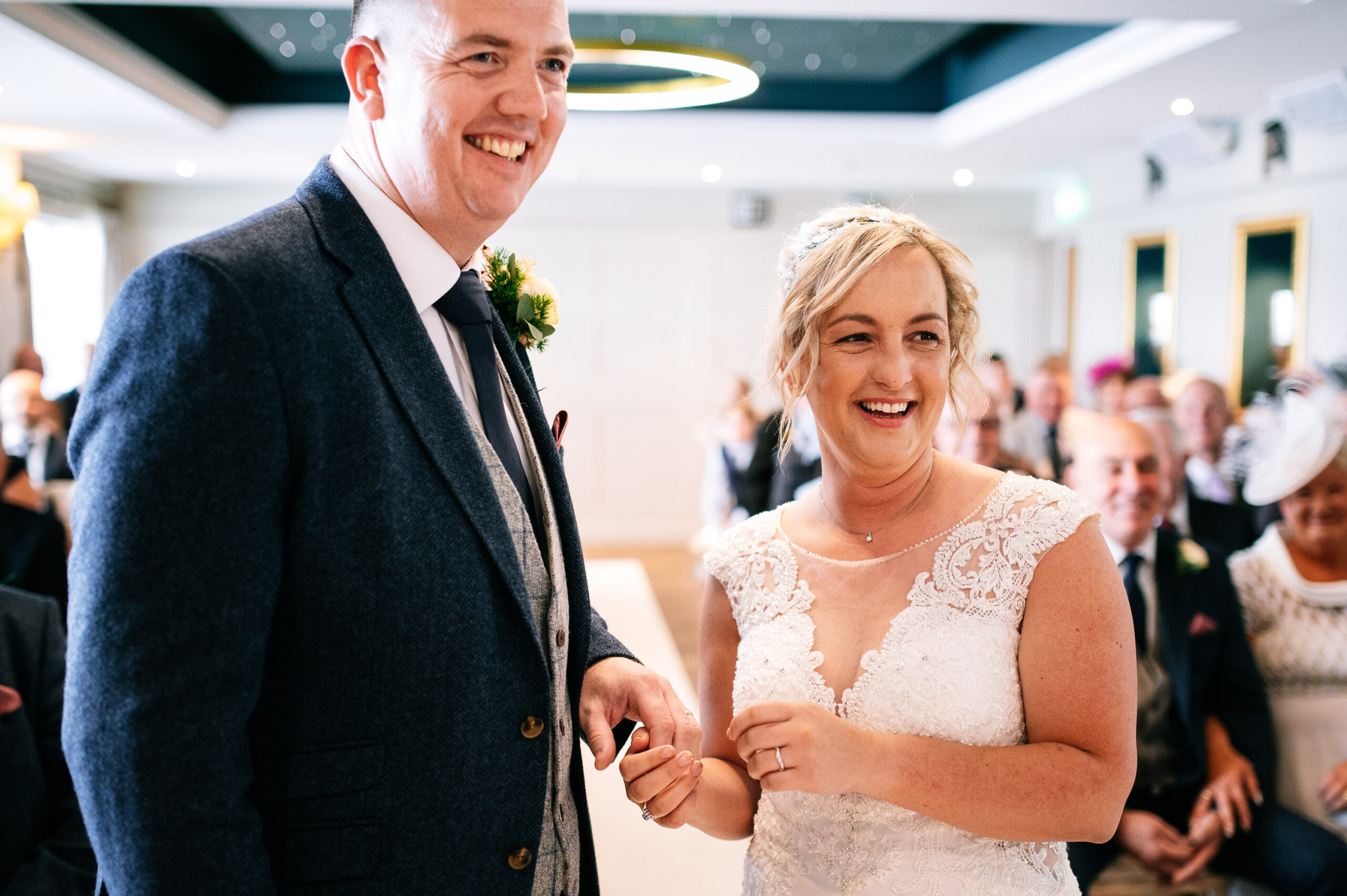 newlyweds happy and smiling together