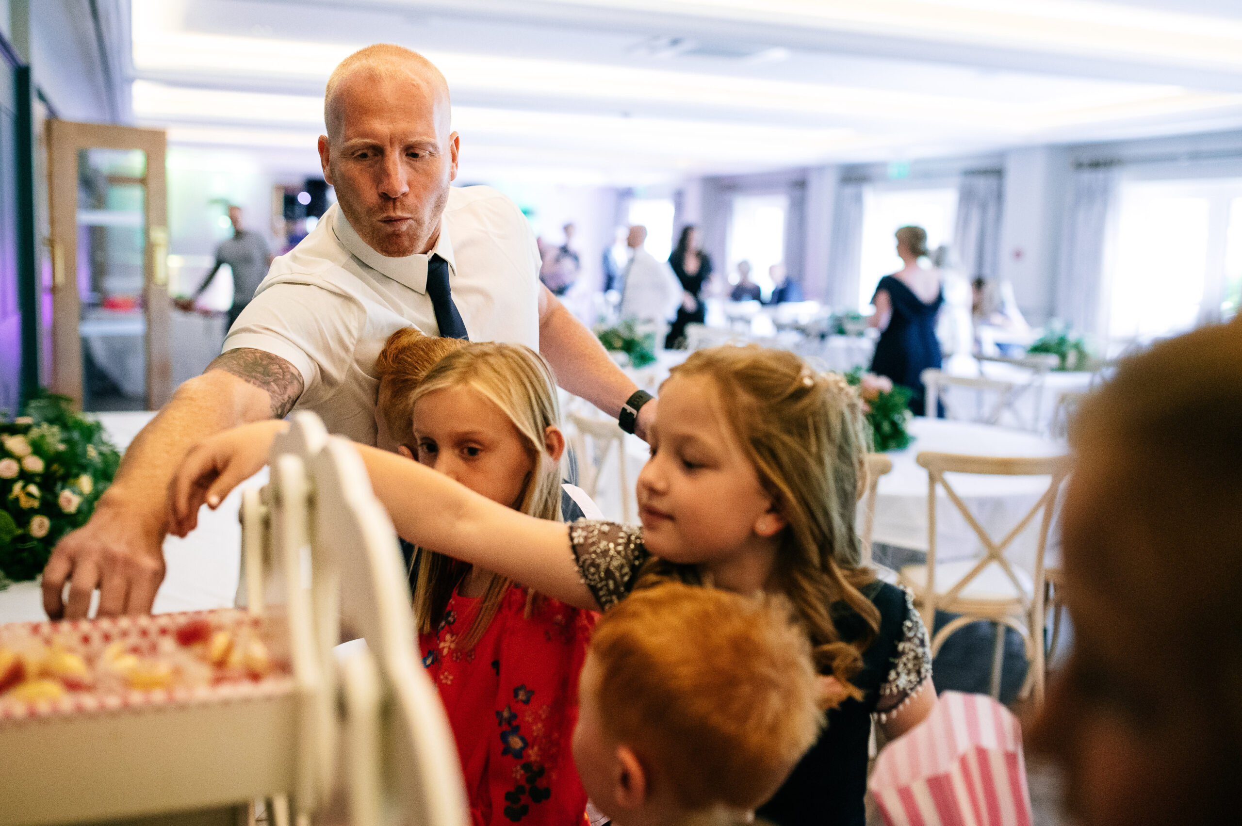 scramble for the sweet cart at wedding reception