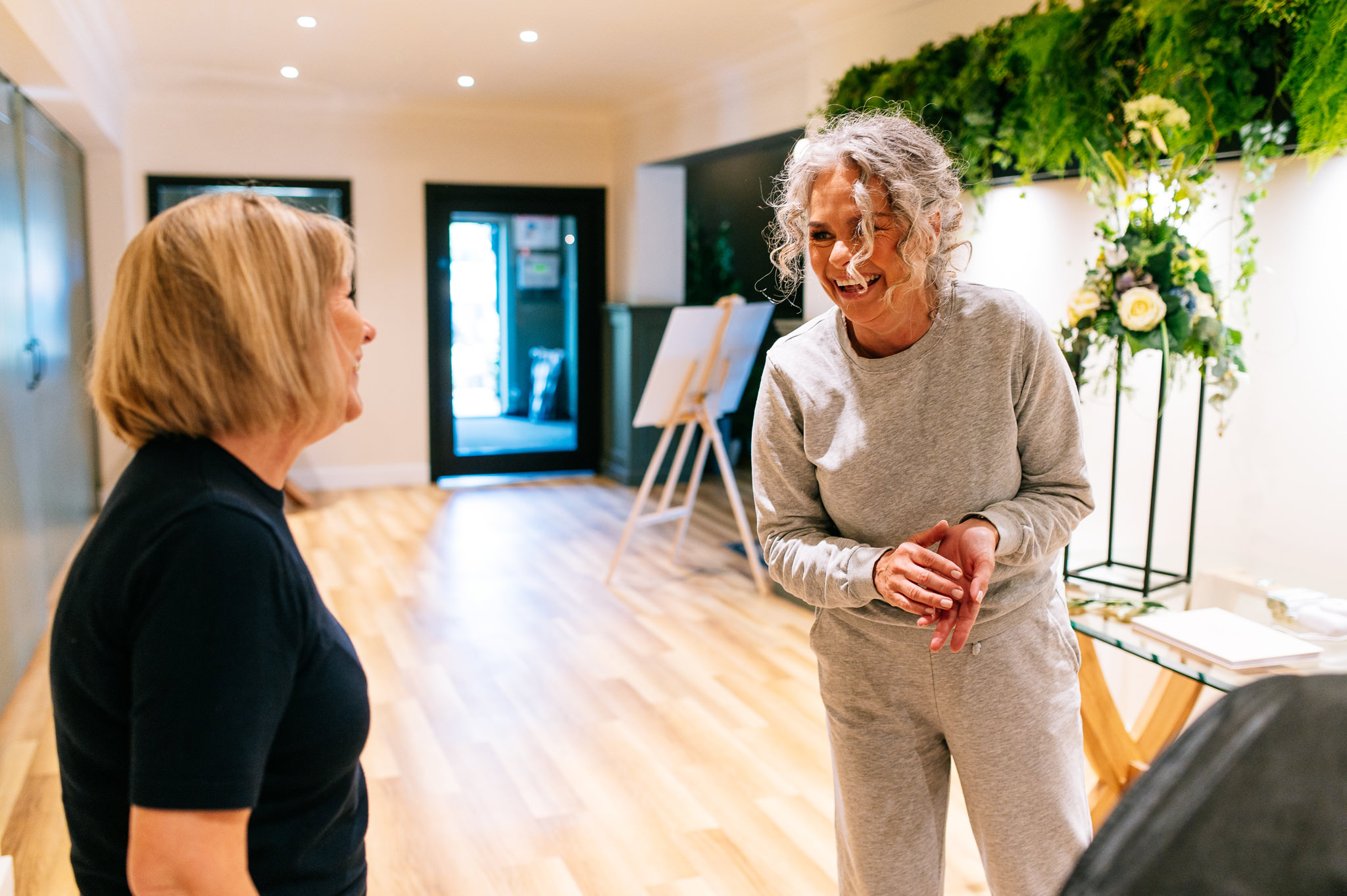 bride arriving at the venue in her tracksuit