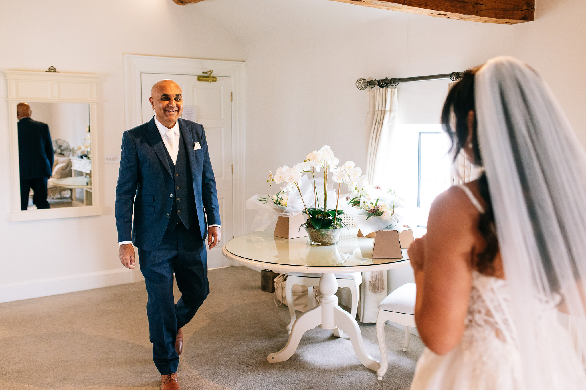 father of the bride gets a first look at alrewas hayes dressing room