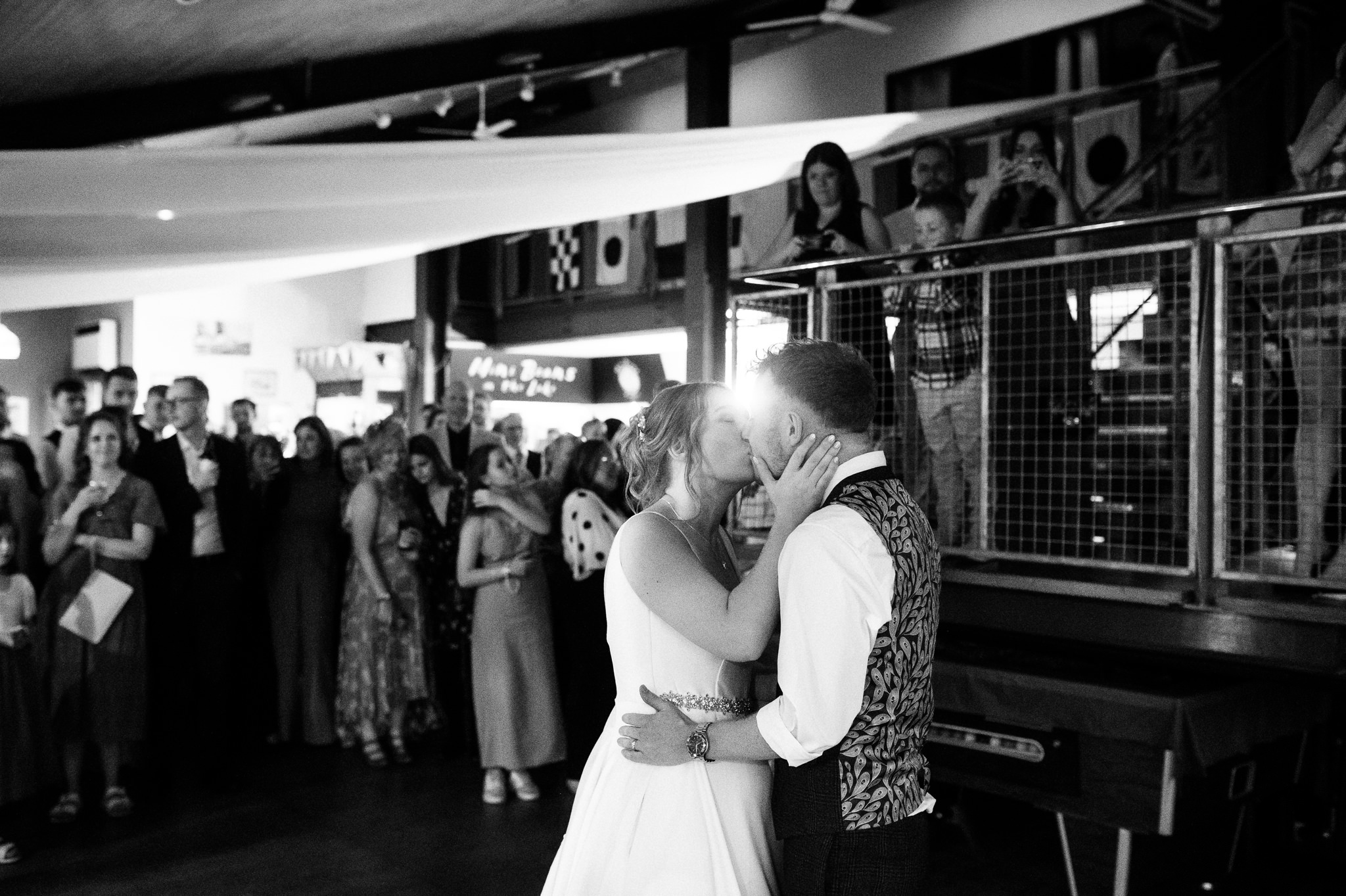 first dance kiss at a rudyard sailing club wedding